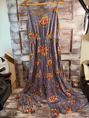 American Eagle Outfitters Purple Floral Maxi Jumpsuit
